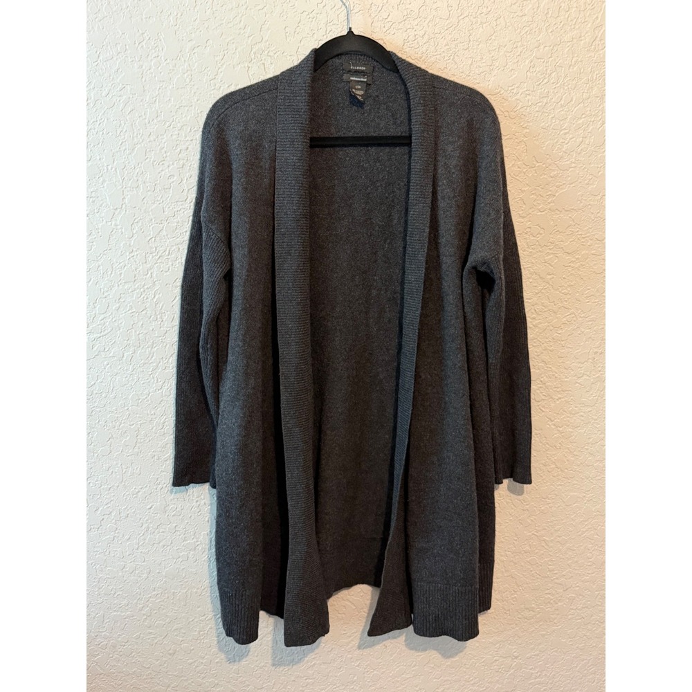 Halogen Cashmere Blend Cardigan S/M Gray Open Front Longline Minimalist Luxe